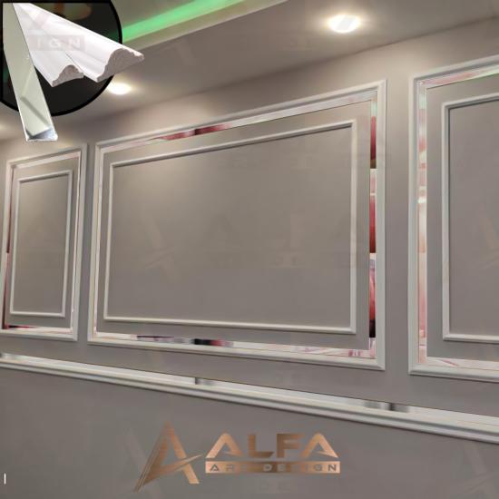 Dekoratif Boyanabilir Poliüretan Duvar Çıtası Montaja Hazır Set Hol-Salon +Çerçeve İçi Silver Pleksi