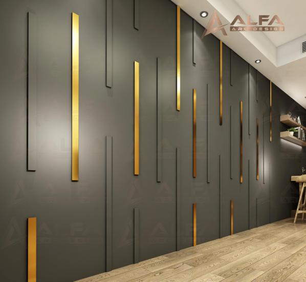 Salon -Oturma Odası - Hol- Duvar Çıta Tasarımı (GOLD Çıta Hazır Kesim Set Modül)